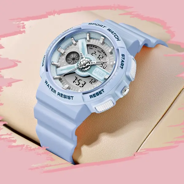 LIGE 8939 Digital Analog High Quality PU Leather Women’s Sports Watch – Dial Color: Blue, Strap Color: Blue – View 2