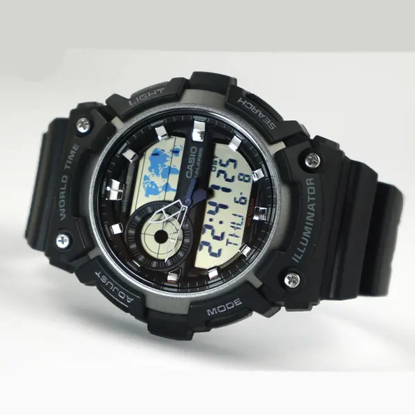 CASIO AEQ-200W-1A2VDF Resin Body Multifunctional Backlit Analog-Digital Men's Wristwatch – Dial Color: White, Strap Color: Black – View 3