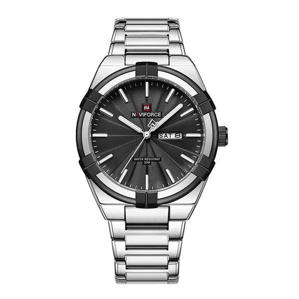 NAVIFORCE NF9218 Waterproof Stainless Steel Men's Watch – Dial Color: Grey, Strap Color: Silver – View 1