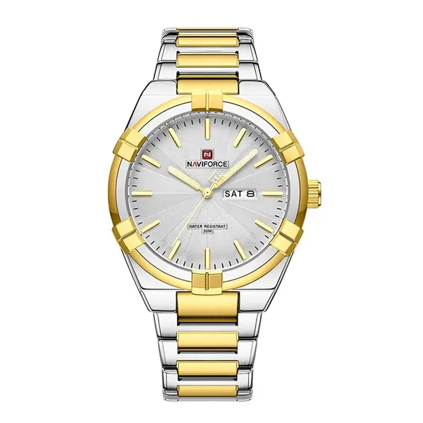 NAVIFORCE NF9218 Waterproof Stainless Steel Men's Watch – Dial Color: White, Strap Color: Silver – View 1