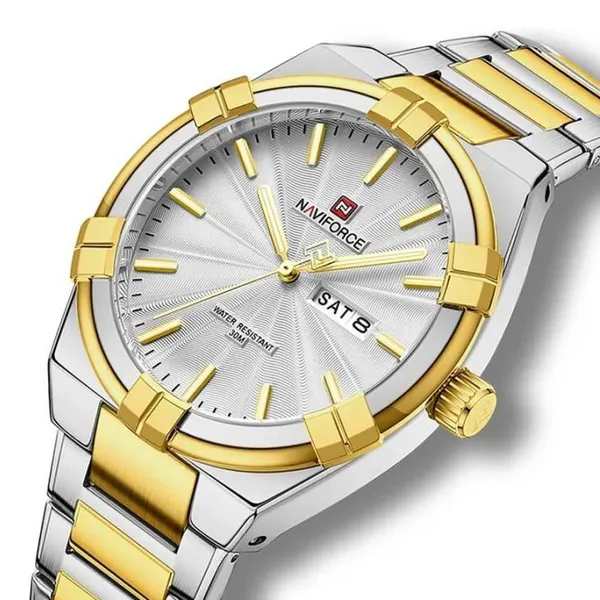 NAVIFORCE NF9218 Waterproof Stainless Steel Men's Watch – Dial Color: White, Strap Color: Silver – View 2