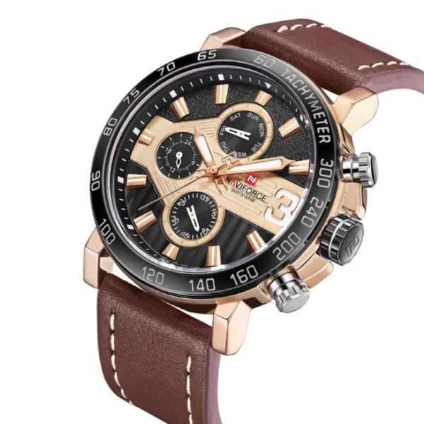 NAVIFORCE 9137 Sports Leather Wrist Strap Analog Quartz Men’s Watch – Dial Color: Rose, Strap Color: Brown – View 2