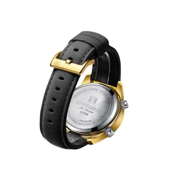 Naviforce NF9208 Genuine Leather Dual Display Luxury Fashion Men's Watch – Dial Color: Gold, Strap Color: Black – View 4