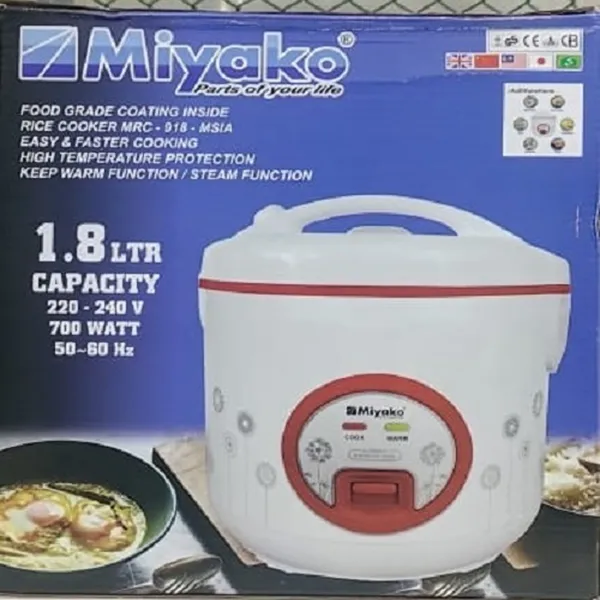 Miyako MRC-918 1.8 Liter Single Non Stick Coating Pot Rice Cooker – View 3