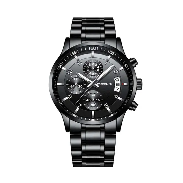 CRRJU 2214 Authentic Stainless Steel Minimalist Style Classic Men’s Watch – Dial Color: Black, Strap Color: Black – View 1