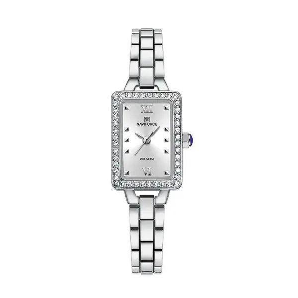 Naviforce NF5043 Luxury Stainless Steel Strap Chronograph Retro Versatile Fashion Women's Watch – Dial Color: Silver, Strap Color: Silver – View 1