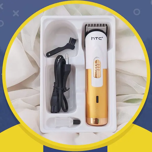 HTC AT-518B Rechargeable Hair Trimmer For Man-Gold & White – View 3