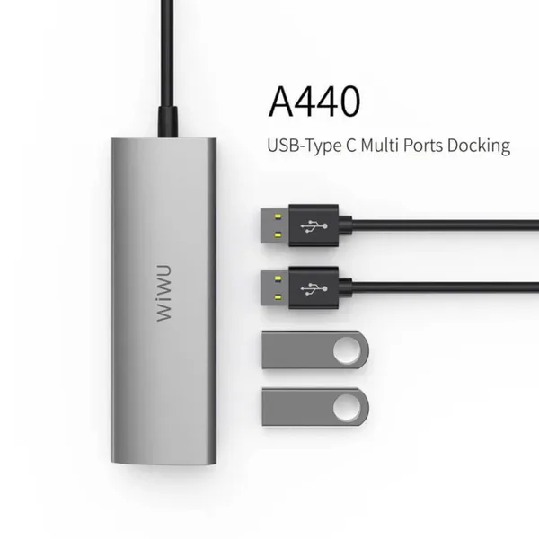 WiWU Alpha A440 4-in-1 USB Type-C Hub Gray – View 2