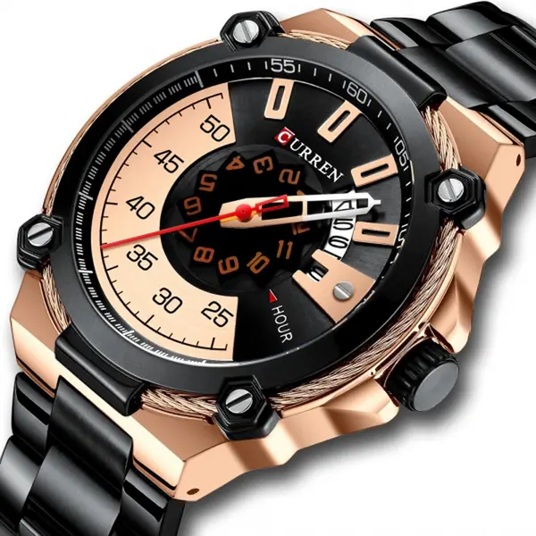 Curren 8345 Luxury Design Stainless Steel Analog Men's Watch – Dial Color: Brown, Strap Color: Black – View 2