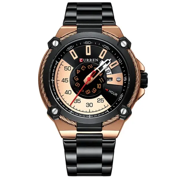 Curren 8345 Luxury Design Stainless Steel Analog Men's Watch – Dial Color: Brown, Strap Color: Black – View 1