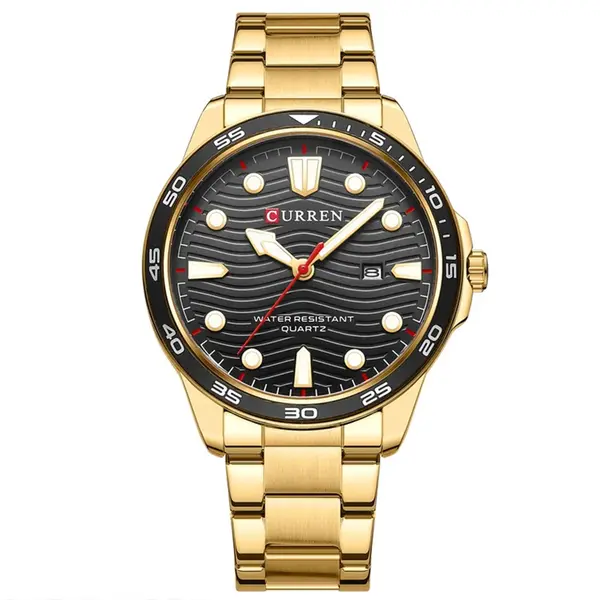 Curren 8426 Stainless Steel Analog Simple Classic Men's Watch – Dial Color: Black, Strap Color: Gold – View 1