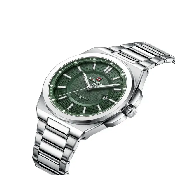 Naviforce 9212 Authentic Stainless Steel Analog Men's Watch – Dial Color: Green, Strap Color: White – View 2