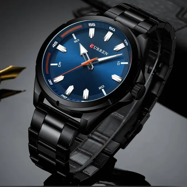 Curren 8320 Luxury Stainless Steel Casual Men's Watch – Dial Color: Blue, Strap Color: Black – View 2