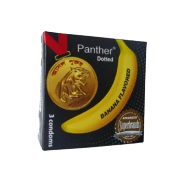 Panther Dotted Banana Flavored Condom - 3pcs Pack - Extra Lubricated – View 1