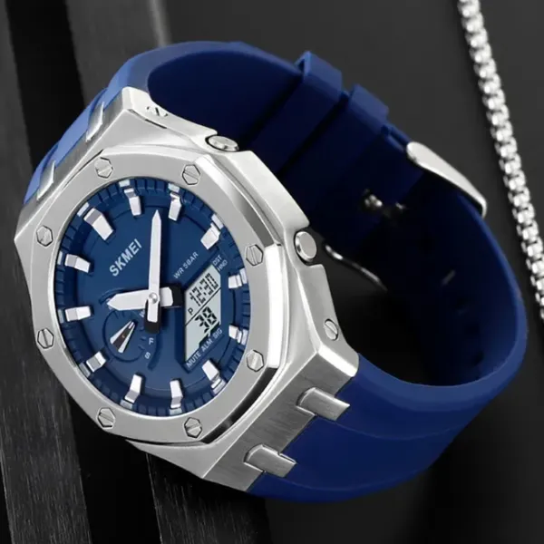 SKMEI 2243 Silicone Quartz Sports Men's Watch – Dial Color: Blue, Strap Color: Blue – View 3