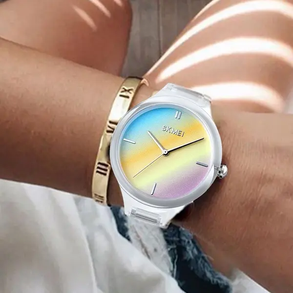 Skmei 1714 Multi-Color Fashion Women Wrist Watch – Dial Color: Yellow, Strap Color: White – View 3