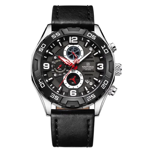 Naviforce NF8043 Elegance Stainless Steel Men's Watch – Dial Color: Silver, Strap Color: Black – View 1