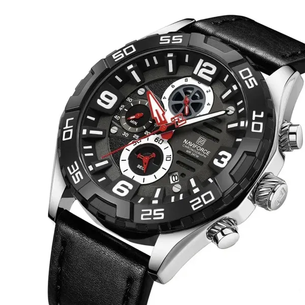 Naviforce NF8043 Elegance Stainless Steel Men's Watch – Dial Color: Silver, Strap Color: Black – View 2