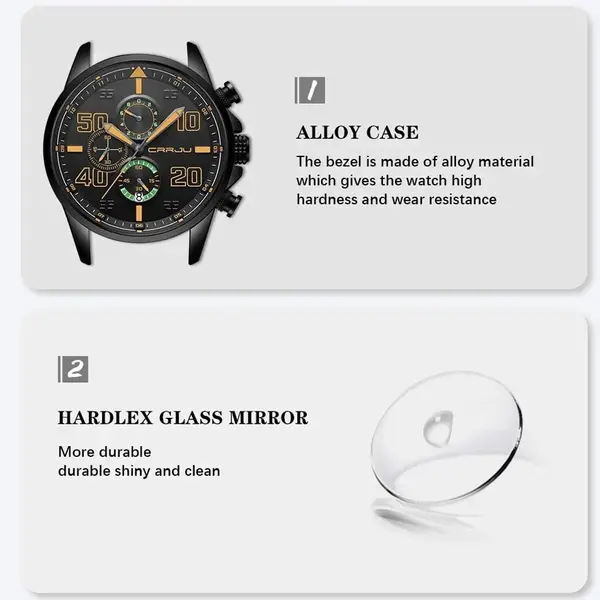 CRRJU 2307 Stainless Steel Multifunction Masterpiece Classic Chrono Men's Watch – Dial Color: Orange, Strap Color: Black – View 4