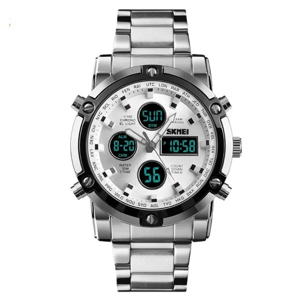 Skmei 1389 Stainless Steel Business Men’s Watch  – Dial Color: Silver, Strap Color: Silver – View 1