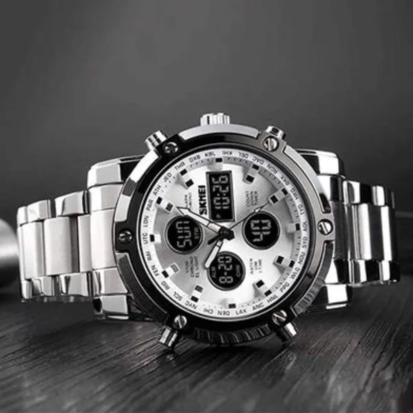 Skmei 1389 Stainless Steel Business Men’s Watch  – Dial Color: Silver, Strap Color: Silver – View 4