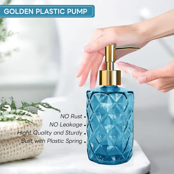 Amber Glass Liquid Soap Dispenser Pump Shampoo & Conditioner Dispenser 330ml – Color: Blue – View 5