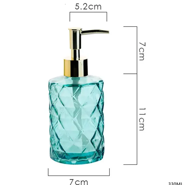 Amber Glass Liquid Soap Dispenser Pump Shampoo & Conditioner Dispenser 330ml – Color: Blue – View 2