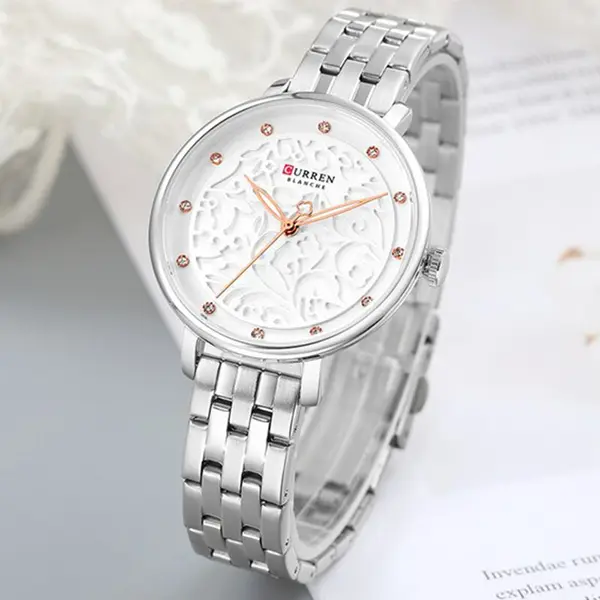 CURREN 9046 Stainless Steel Analog Watch For Women – Dial Color: White, Strap Color: Silver – View 3