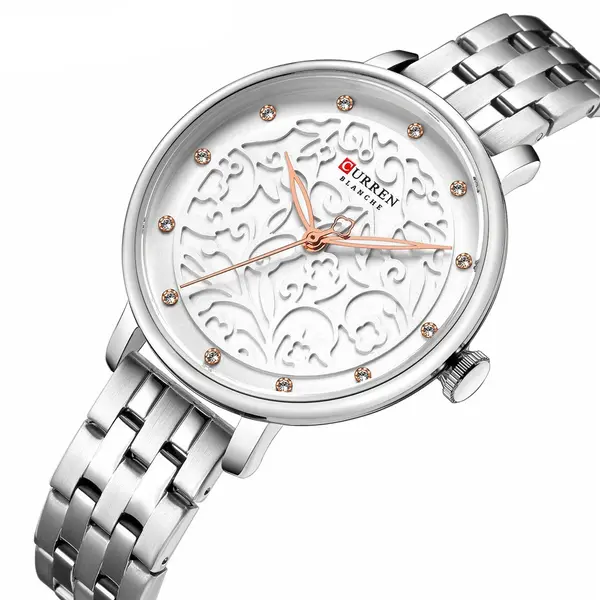 CURREN 9046 Stainless Steel Analog Watch For Women – Dial Color: White, Strap Color: Silver – View 2