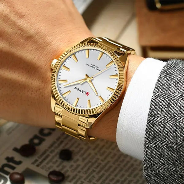 Curren 8425 Luxury Stainless Steel Waterproof Men's Watch – Dial Color: White, Strap Color: Gold – View 6