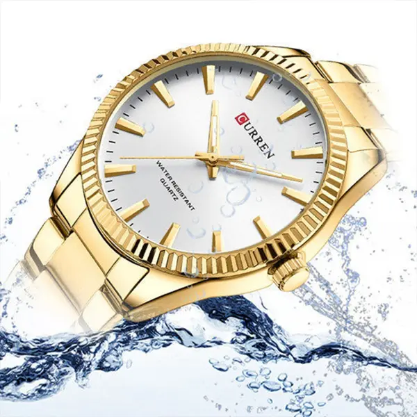 Curren 8425 Luxury Stainless Steel Waterproof Men's Watch – Dial Color: White, Strap Color: Gold – View 8