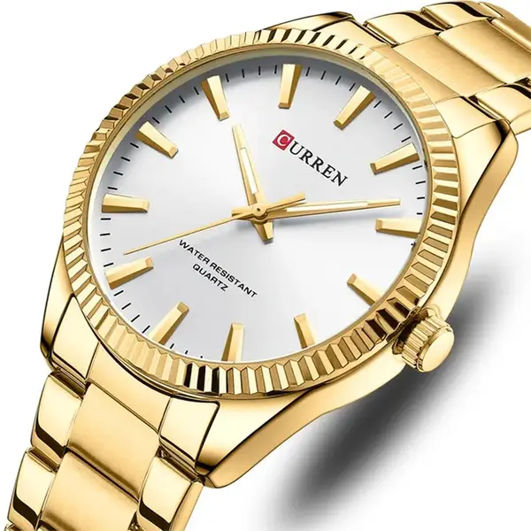 Curren 8425 Luxury Stainless Steel Waterproof Men's Watch – Dial Color: White, Strap Color: Gold – View 3
