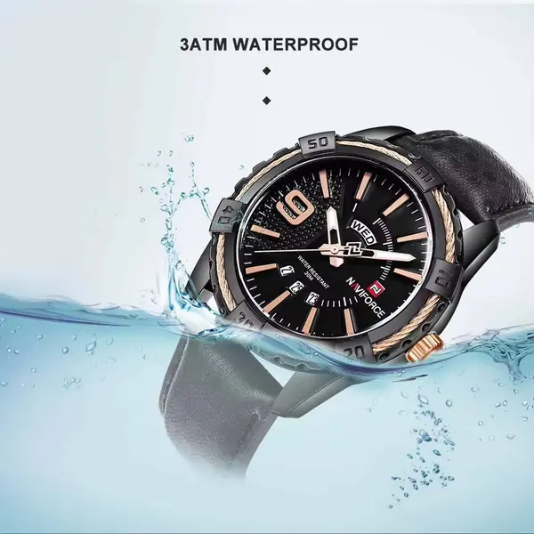 Naviforce NF9117L Comfortable Leather Strap Luxury Fashion and Sports Men's Watch – Dial Color: Bronze, Strap Color: Black – View 3