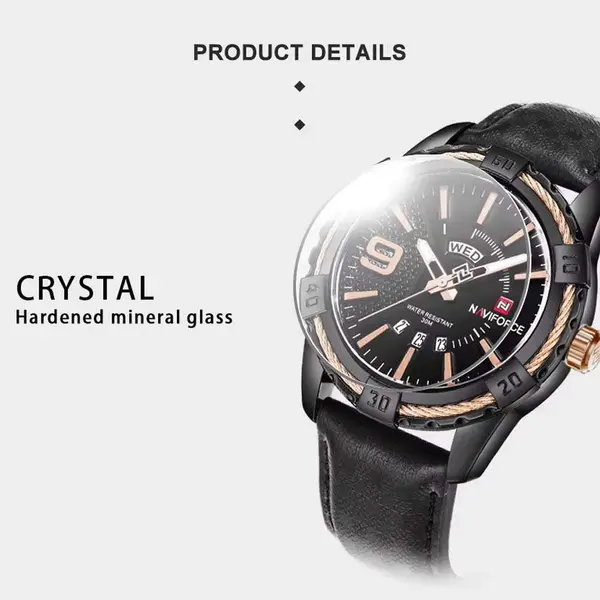 Naviforce NF9117L Comfortable Leather Strap Luxury Fashion and Sports Men's Watch – Dial Color: Bronze, Strap Color: Black – View 4