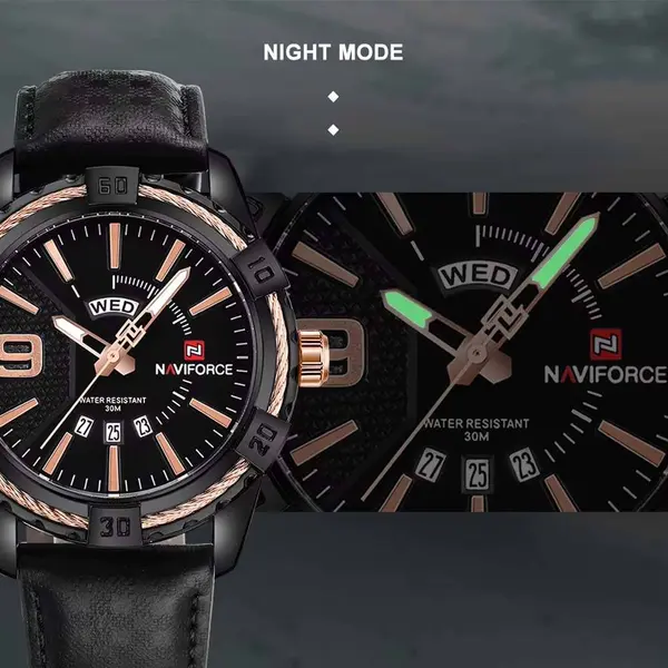 Naviforce NF9117L Comfortable Leather Strap Luxury Fashion and Sports Men's Watch – Dial Color: Bronze, Strap Color: Black – View 7