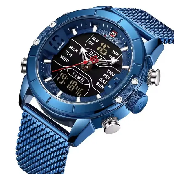 Naviforce NF9153 Mesh Stainless Steel Dual Display Multifunctional Sports Men's Watch – Dial Color: Blue, Strap Color: Blue – View 2