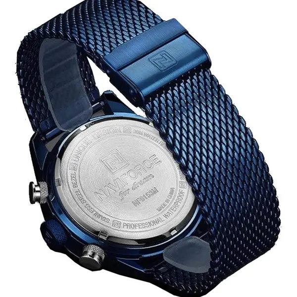 Naviforce NF9153 Mesh Stainless Steel Dual Display Multifunctional Sports Men's Watch – Dial Color: Blue, Strap Color: Blue – View 4