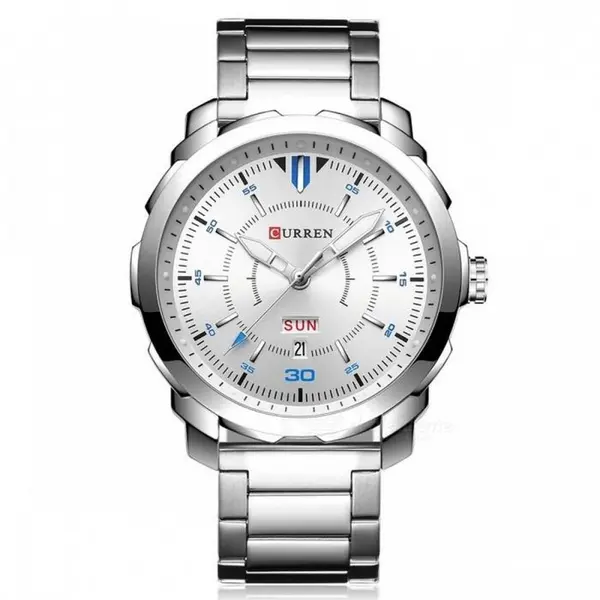 Curren 8266 Luxury Stainless Steel Quartz Fashion Men's Watch – Dial Color: White, Strap Color: White – View 1