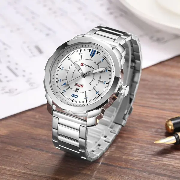 Curren 8266 Luxury Stainless Steel Quartz Fashion Men's Watch – Dial Color: White, Strap Color: White – View 3