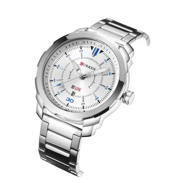Curren 8266 Luxury Stainless Steel Quartz Fashion Men's Watch – Dial Color: White, Strap Color: White – View 2
