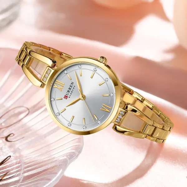 CURREN 9092 Stainless Steel Luxury Quartz Wristwatch for Women – Dial Color: White, Strap Color: Gold  – View 3