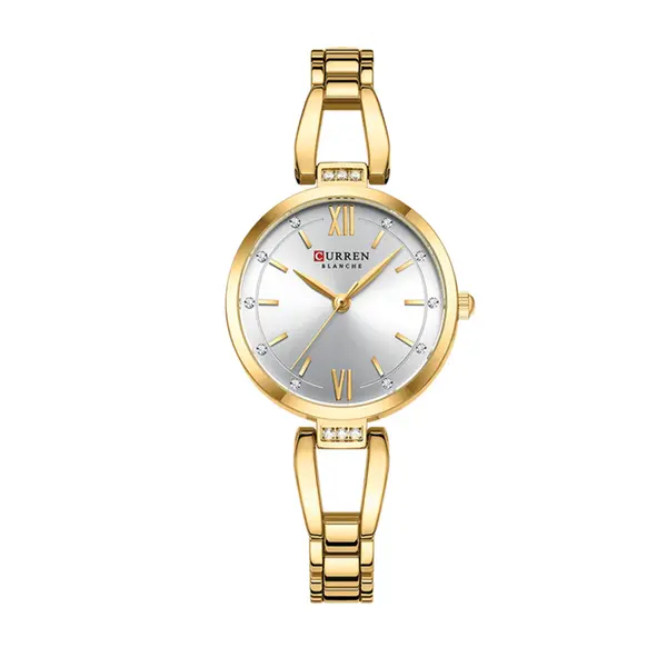 CURREN 9092 Stainless Steel Luxury Quartz Wristwatch for Women – Dial Color: White, Strap Color: Gold  – View 1