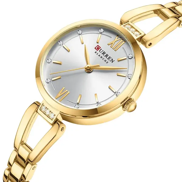 CURREN 9092 Stainless Steel Luxury Quartz Wristwatch for Women – Dial Color: White, Strap Color: Gold  – View 2