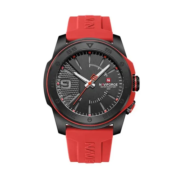 Naviforce 7112T Waterproof Comfortable Silicone Strap Quartz Sports Men Watch – Dial Color: Red, Strap Color: Red – View 1