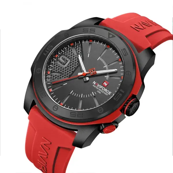 Naviforce 7112T Waterproof Comfortable Silicone Strap Quartz Sports Men Watch – Dial Color: Red, Strap Color: Red – View 2