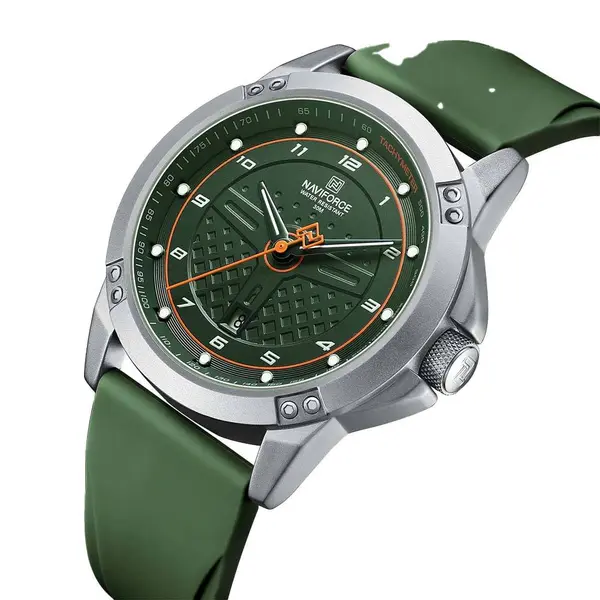 Naviforce NF8031 Lightweight Comfortable Silicone Band Simple Sports Men's Watch – Dial Color: Green, Strap Color: Green  – View 3