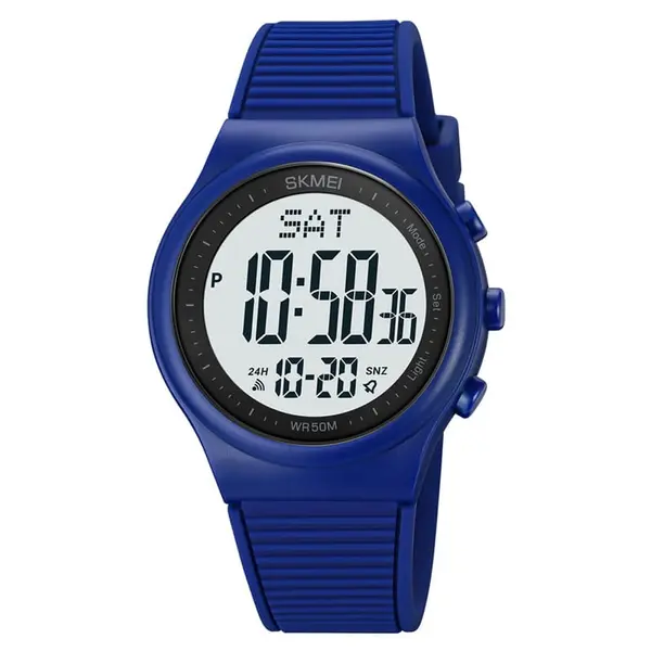 SKMEI 1980 Silicone Strap Digital Sporty Men's Watch – Dial Color: White, Strap Color: Blue – View 1