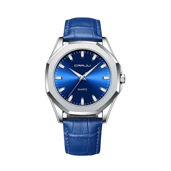 CRRJU 5015 Comfortable Genuine Leather Strap Luxury Fashion Men's Watch – Dial Color: Silver, Strap Color: Black – View 1