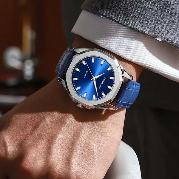 CRRJU 5015 Comfortable Genuine Leather Strap Luxury Fashion Men's Watch – Dial Color: Silver, Strap Color: Black – View 2