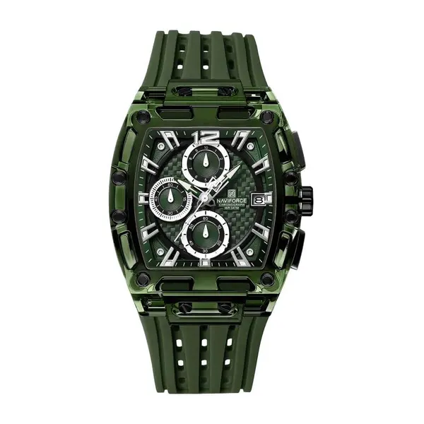 Naviforce NF7105 Comfortable Silicone Strap Multifunctional Chronograph Sports Men's Watch – Dial Color: Green, Strap Color: Green  – View 1